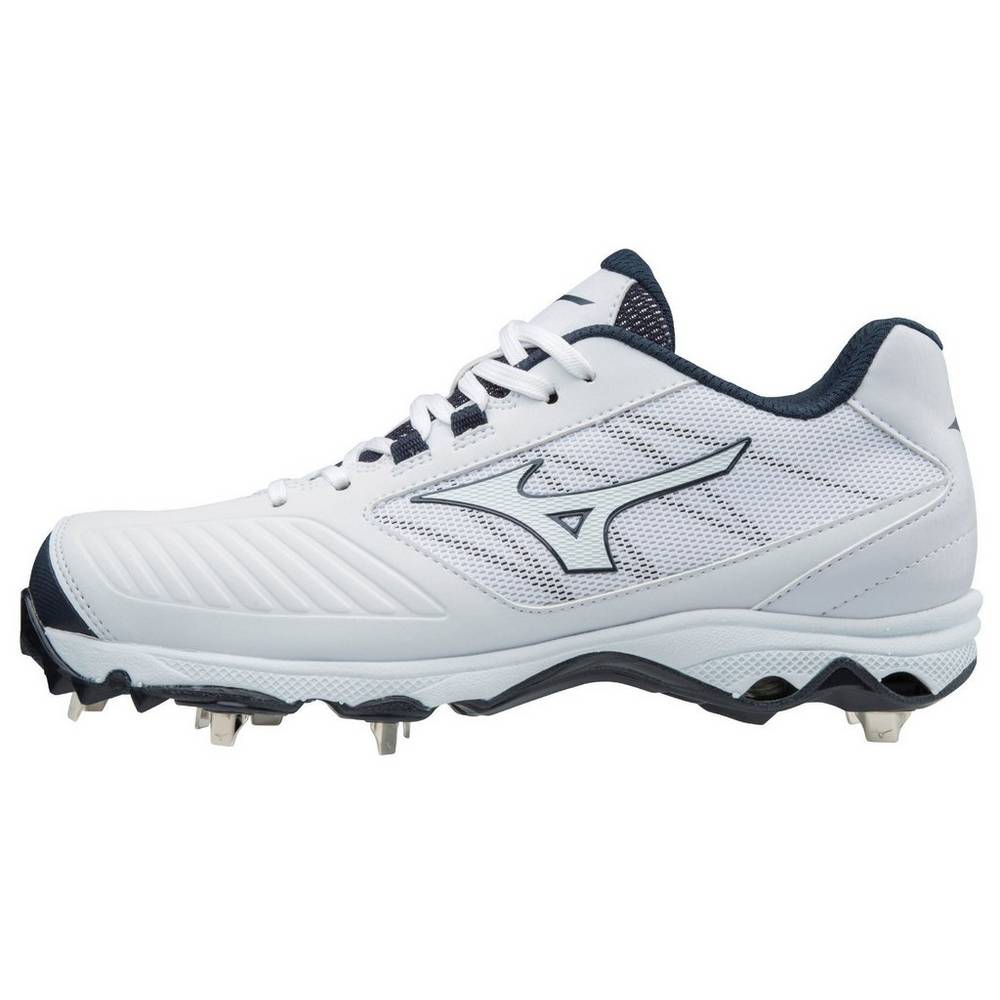 Womens Mizuno 9-Spike Advanced Sweep 4 Low Metal Softball Cleats White/Navy Philippines (SGJFEA894)